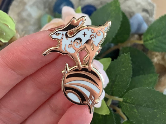 Gold Celestial Garden Dancing Cosmic Hare Hard Enamel Pin