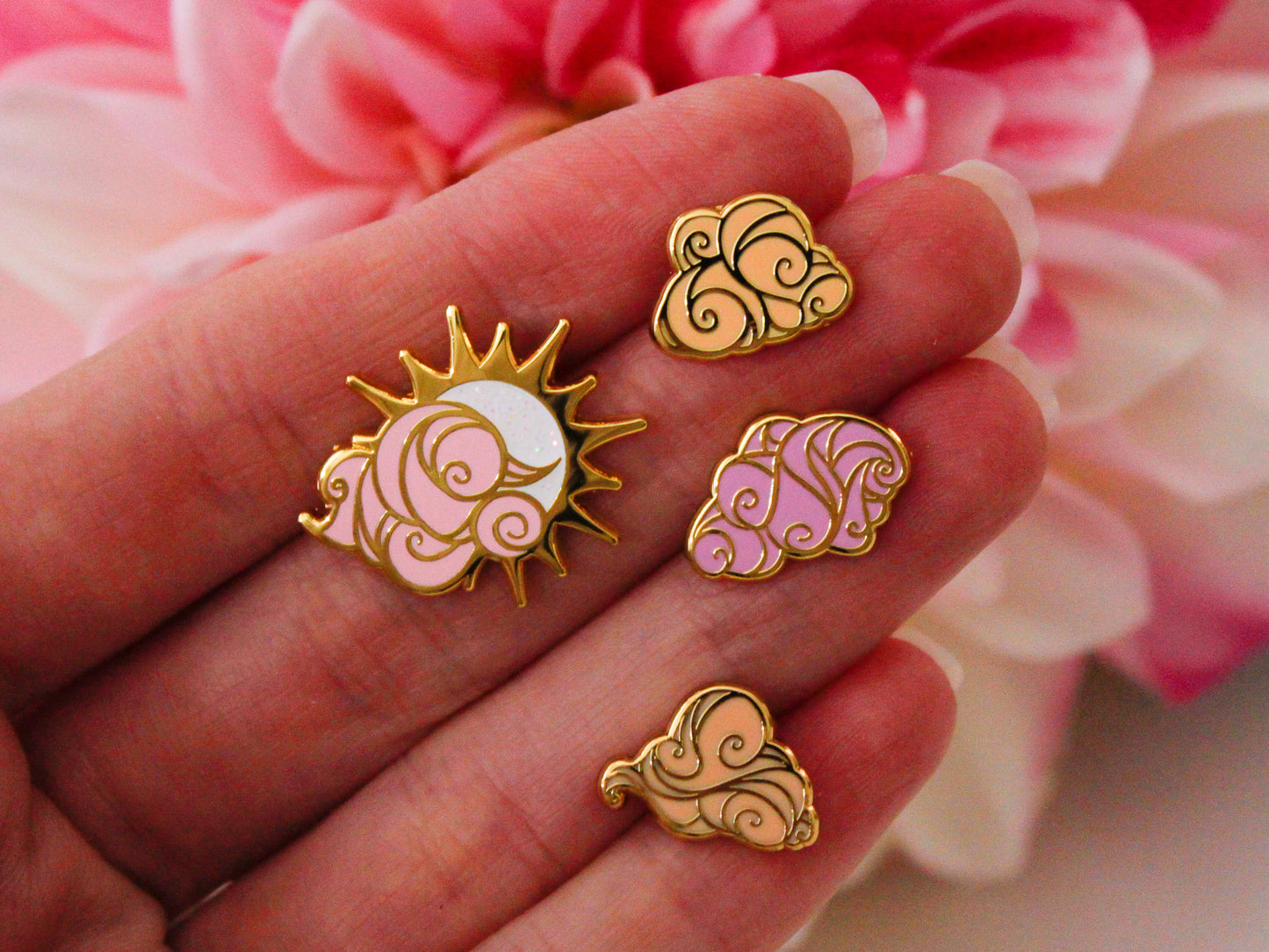 Gold Ocean of Sky Sun Hard Enamel Mini Pin Set - Magical Fantasy Theme Lapel Pin - Mini Enamel Pin Set - Keely Studios