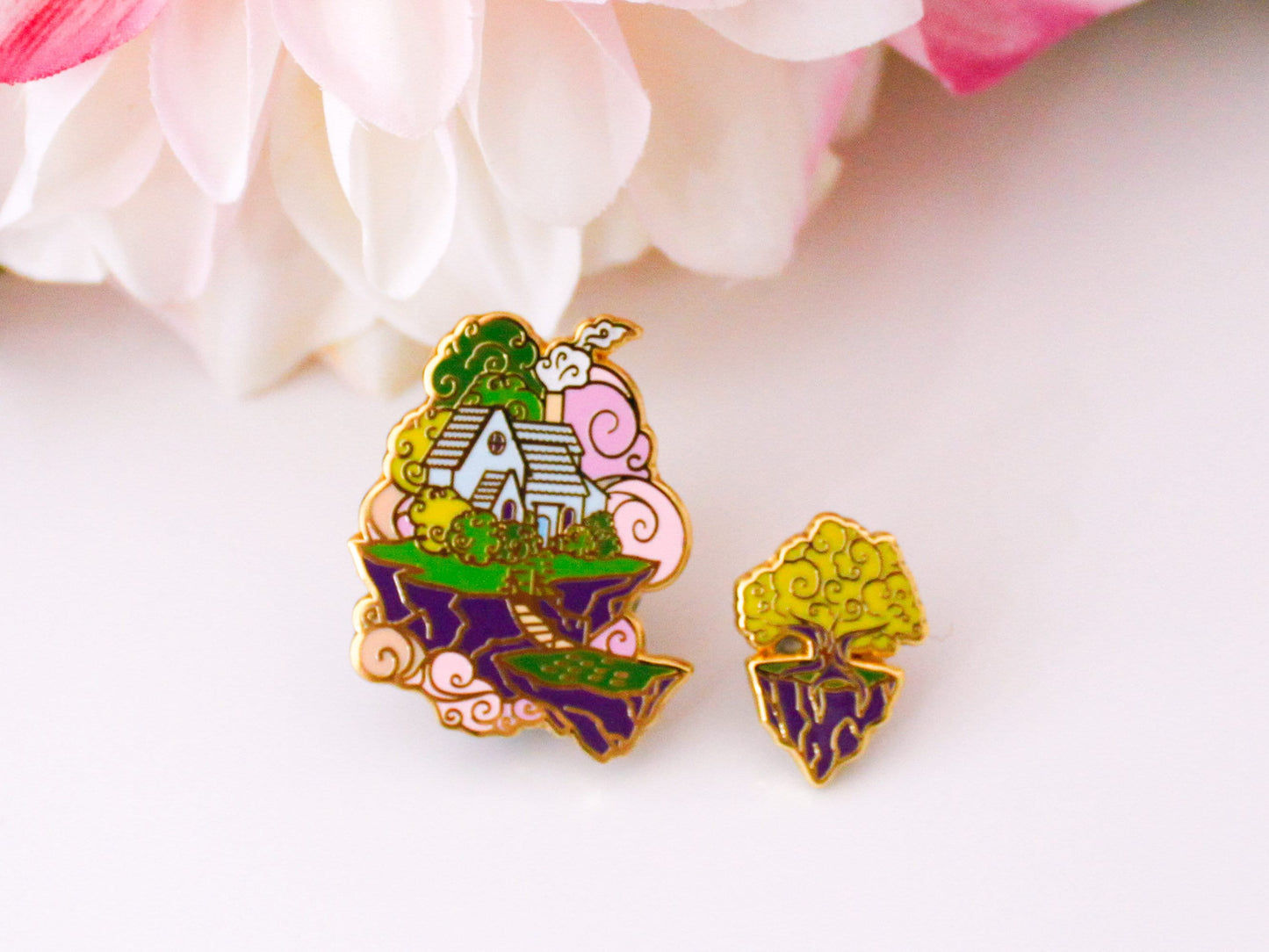 Gold Ocean of Sky Floating Islands Hard Enamel Mini Pin Set - Day Version