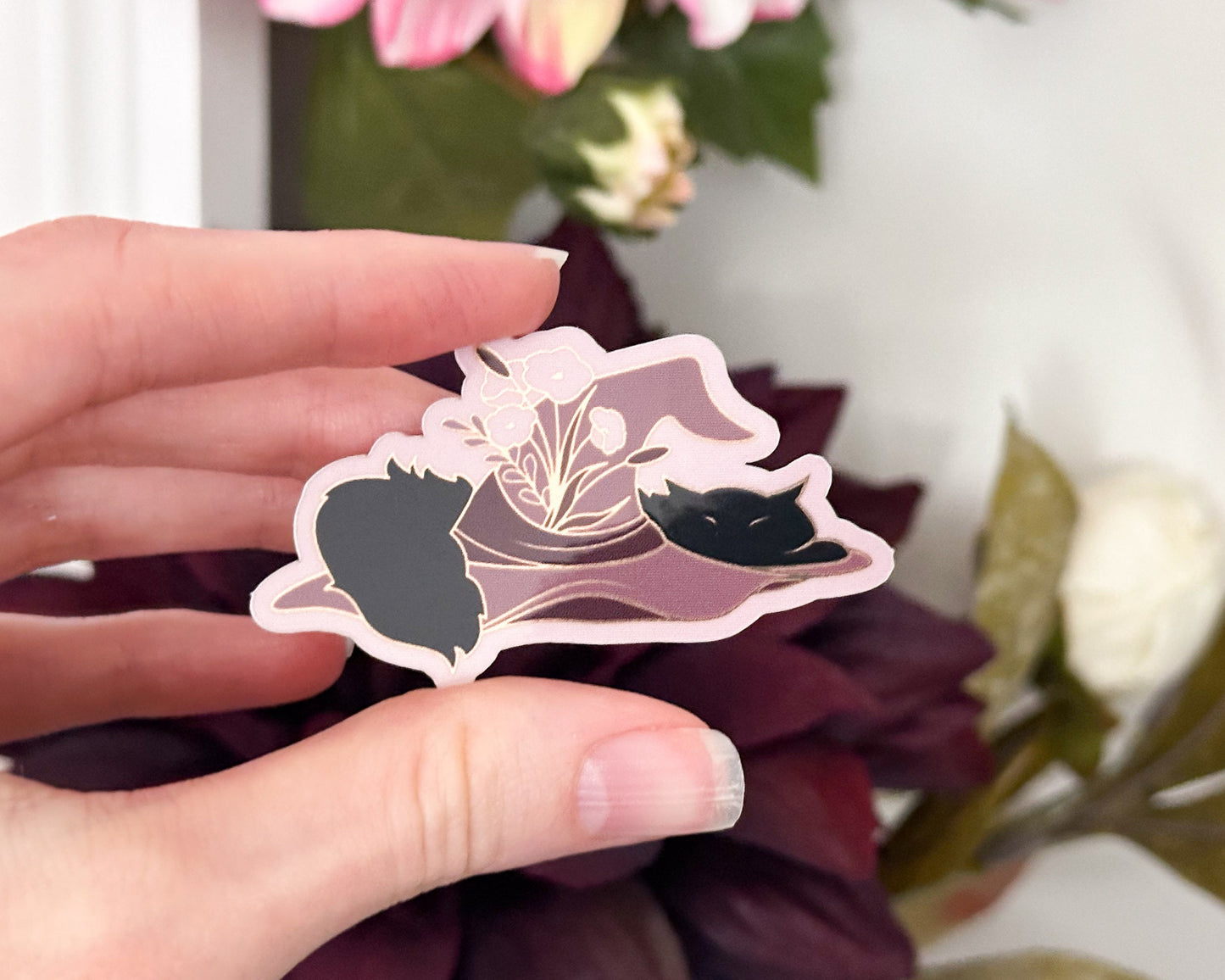 Sleepy Cat Familiar Die Cut Gold Mirror Effect Sticker Collection
