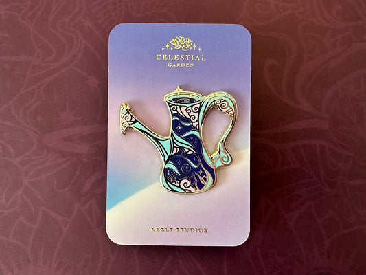 Gold Celestial Garden Moonlit Watering Can Hard Enamel Pin