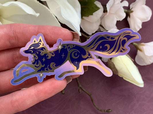 Celestial Garden Fox Spirit Die Cut Gold Mirror Effect Sticker