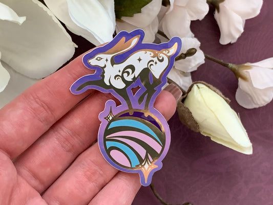 Celestial Garden Dancing Cosmic Hare Die Cut Gold Mirror Effect Sticker