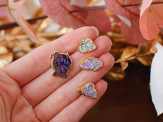 Gold Ocean of Sky Moon Hard Enamel Mini Pin Set