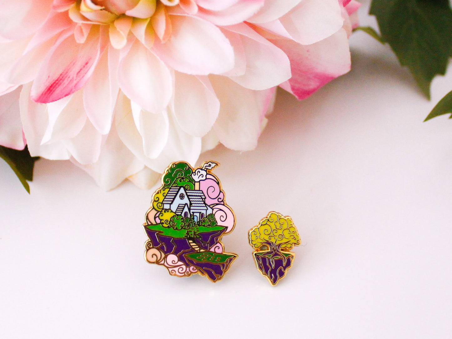 Gold Ocean of Sky Floating Islands Hard Enamel Mini Pin Set - Day Version