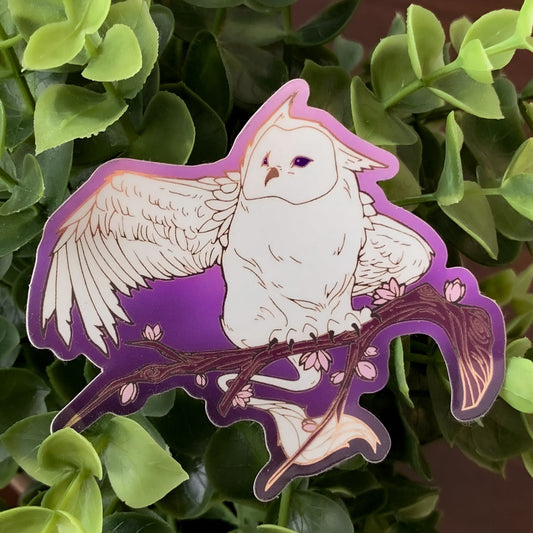 Enchanted Forest Owl Griffin Die Cut Gold Mirror Effect Sticker