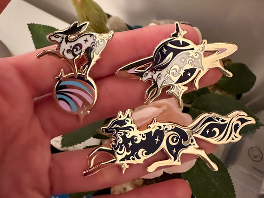 SECONDS BUNDLE | Gold Celestial Garden Fox & Hares Hard Enamel Pins