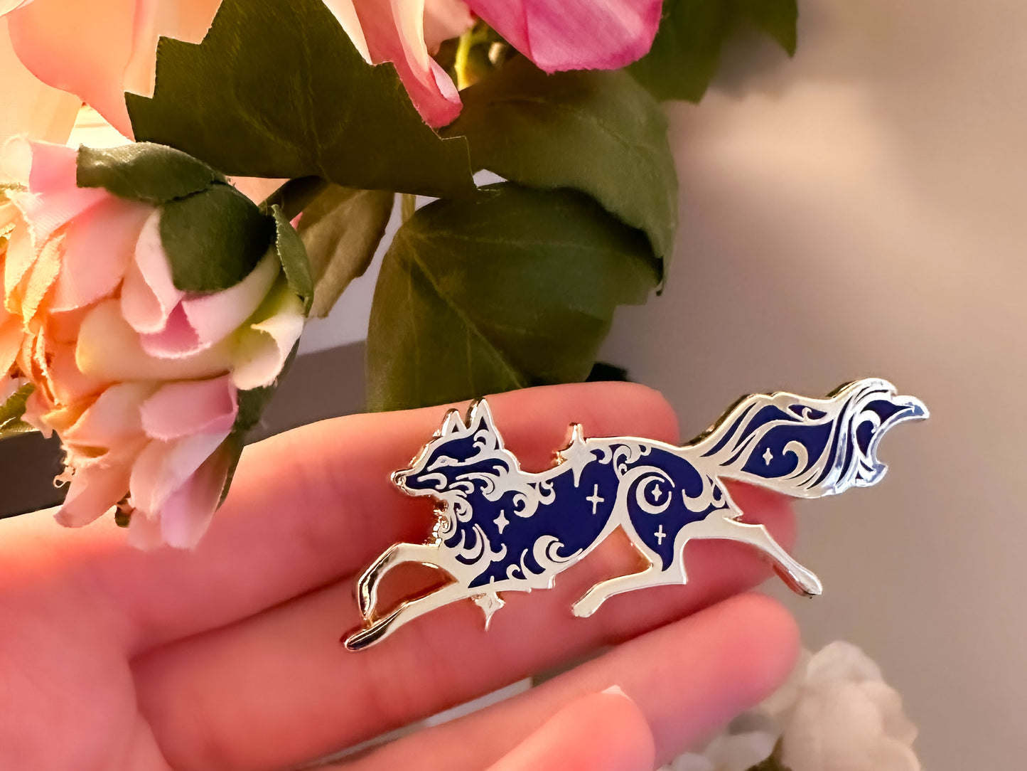 Gold Celestial Garden Fox Spirit Hard Enamel Pin - Magical Galaxy Theme Enamel Pin - Fox Enamel Pin - Keely Studios