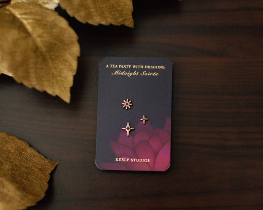 Sparkles Mini Pin Set - FESTIVE Edition - A Tea Party with Dragons: Midnight Soiree Gold Hard Enamel Pins