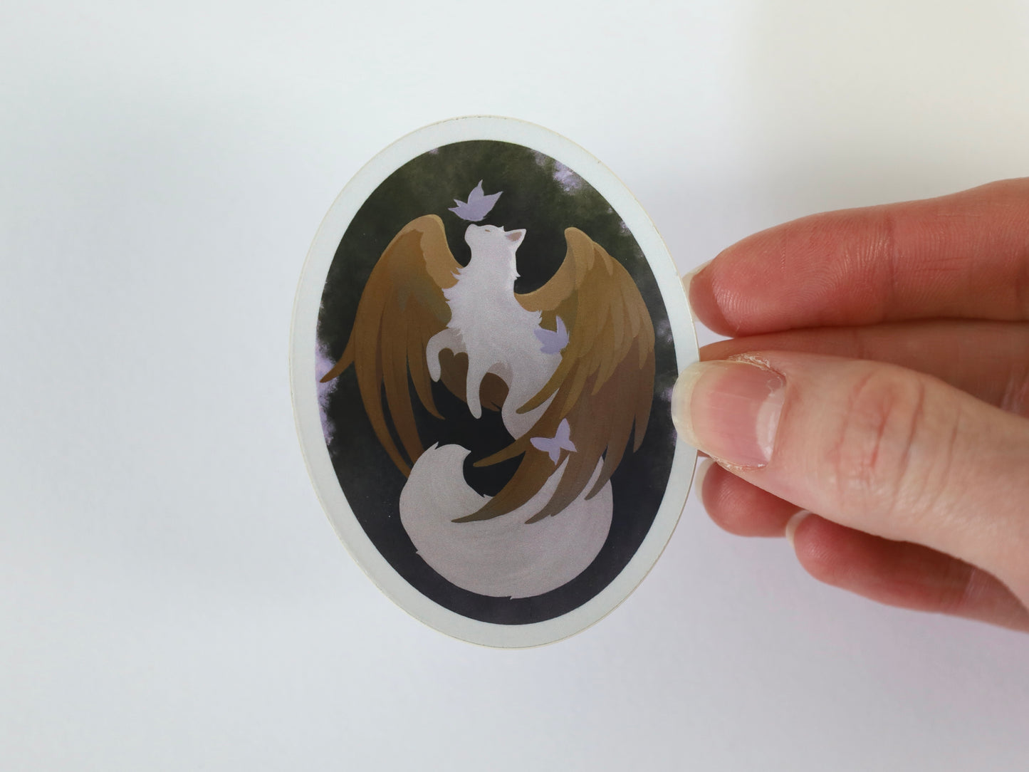Feline Gryphon with Butterflies Mirror Effect Die Cut Sticker