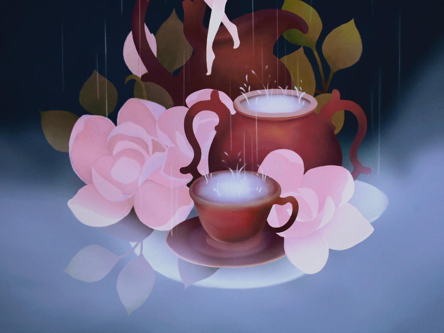 Rainy Teacups Art Print | Marvelous Manor Collection