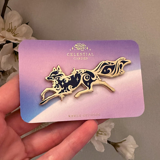 Gold Fox Spirit Hard Enamel Pin | Celestial Garden Collection