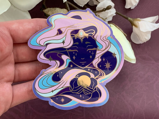 Celestial Garden Sun Goddess Die Cut Gold Mirror Effect Sticker