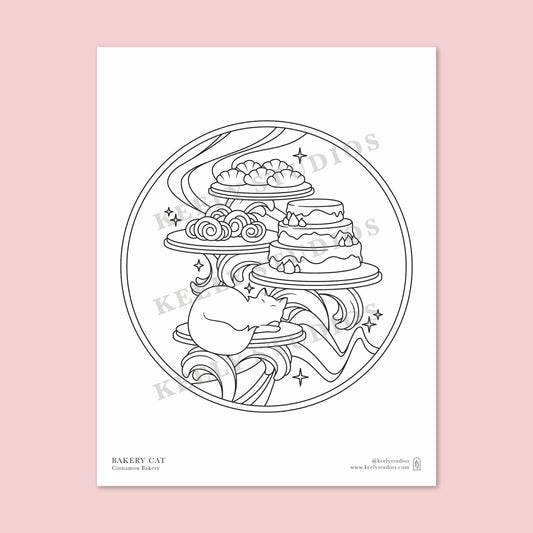 DIGITAL DOWNLOAD Coloring Page - Bakery Cat