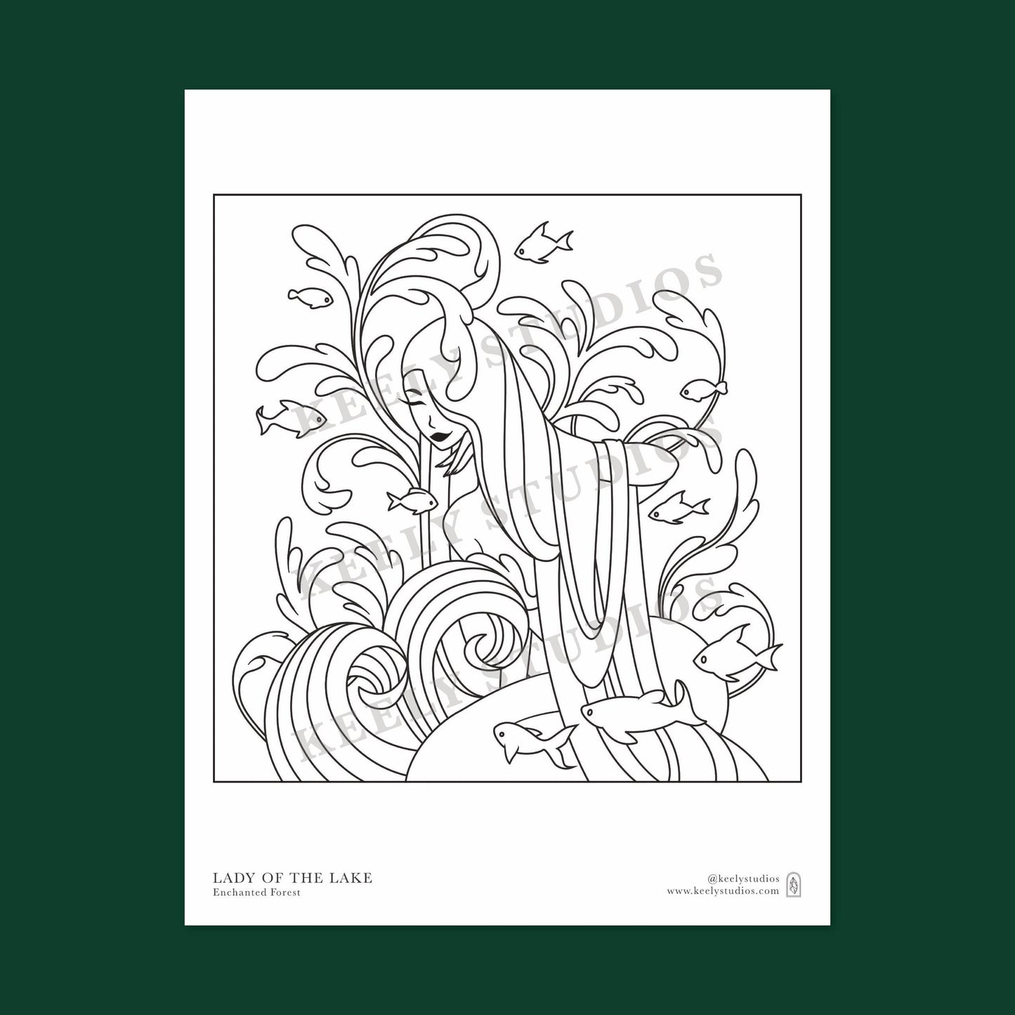 DIGITAL DOWNLOAD Coloring Page - Enchanted Forest Lady of the Lake