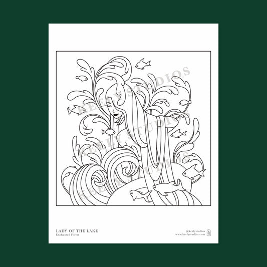 DIGITAL DOWNLOAD Coloring Page - Enchanted Forest Lady of the Lake