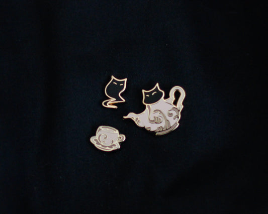Sleepy Cat Familiar Ghost Tea Hard Enamel Mini Pins