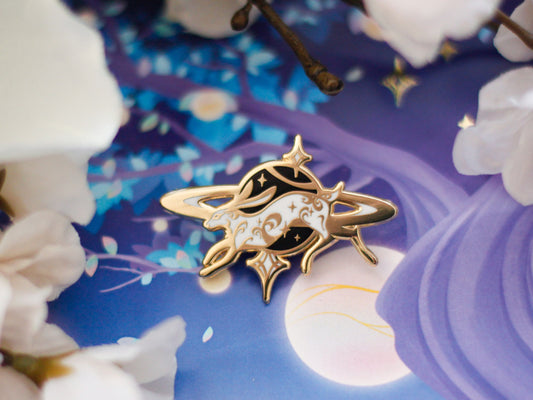 Gold Celestial Garden Leaping Cosmic Hare Hard Enamel Pin