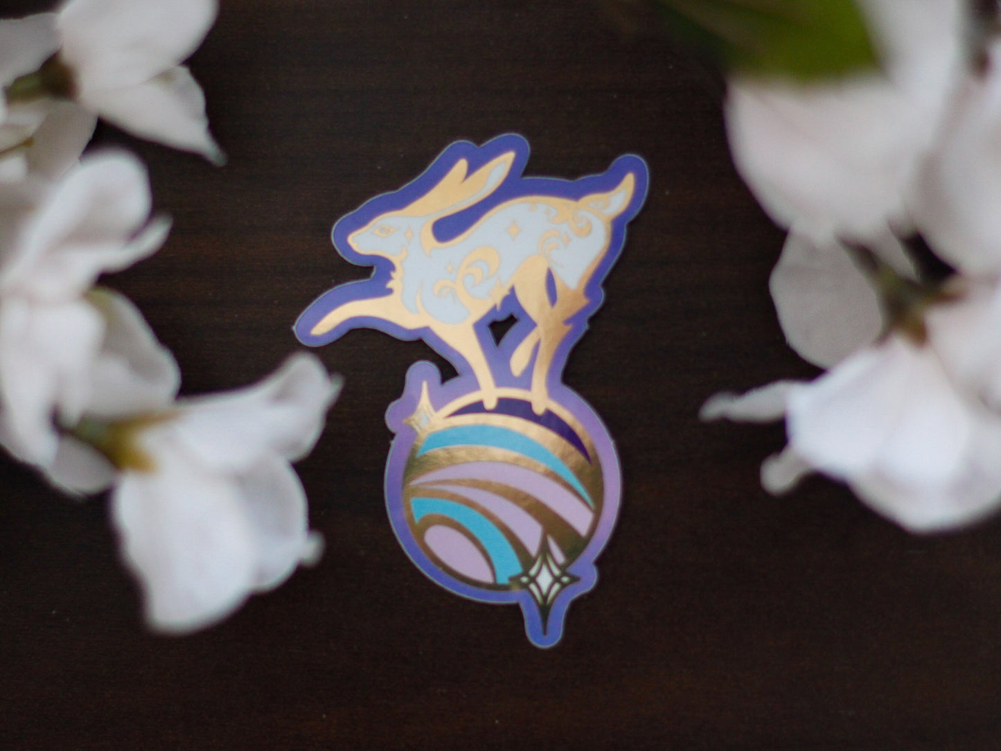 Celestial Garden Dancing Cosmic Hare Die Cut Gold Mirror Effect Sticker