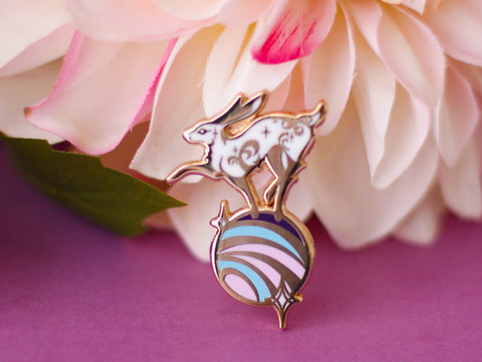 Gold Celestial Garden Dancing Cosmic Hare Hard Enamel Pin