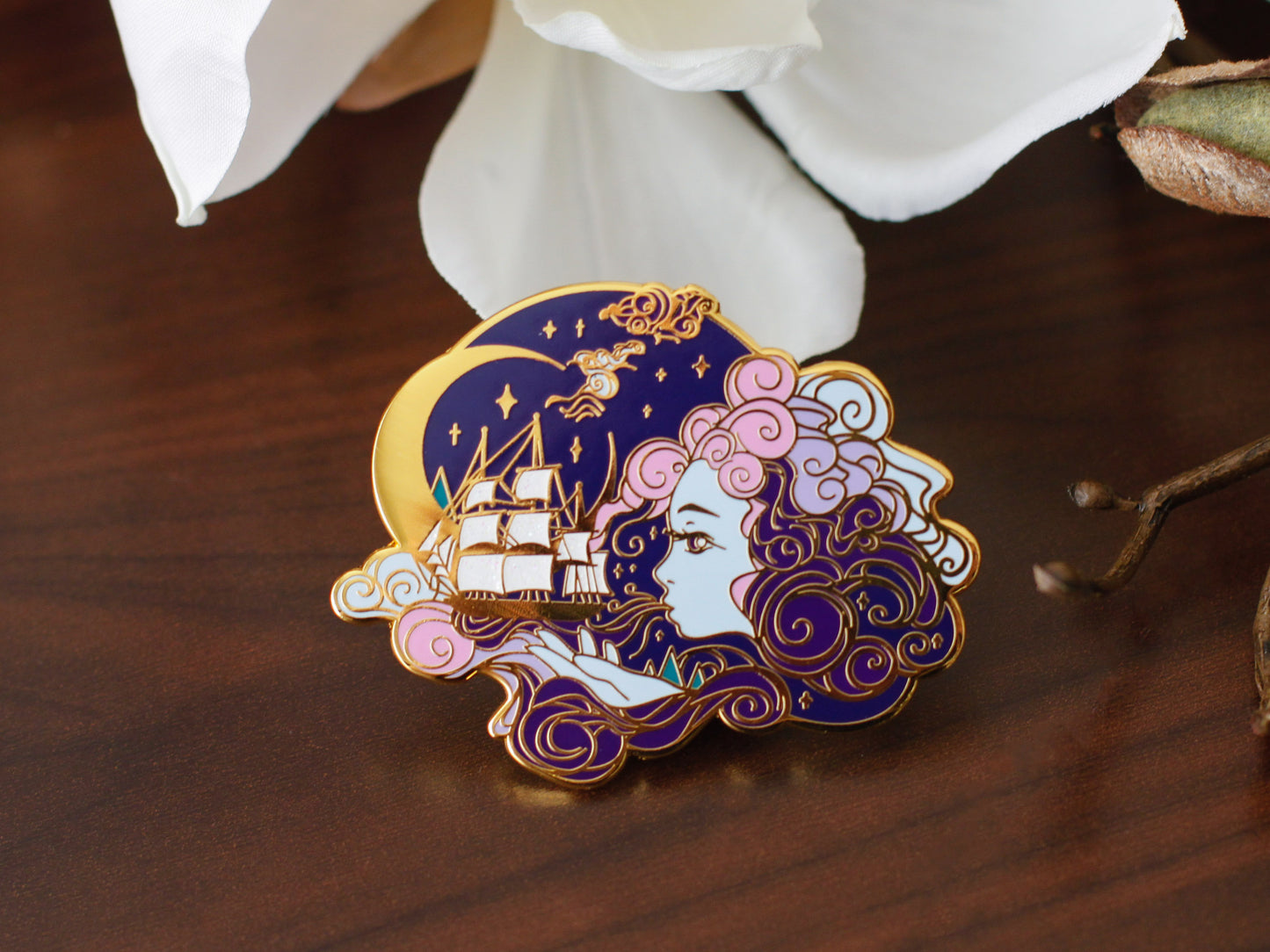 wind goddess night enamel pin