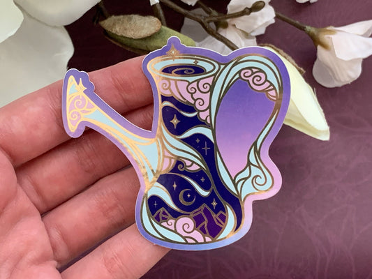 Celestial Garden Moonlit Watering Can Die Cut Gold Mirror Effect Sticker