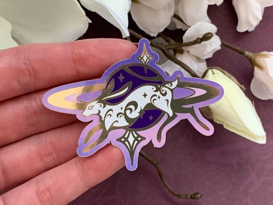 Celestial Garden Leaping Cosmic Hare Die Cut Gold Mirror Effect Sticker