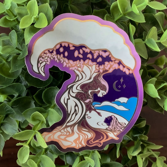 Enchanted Forest Dryad & Naiad Die Cut Gold Mirror Effect Sticker