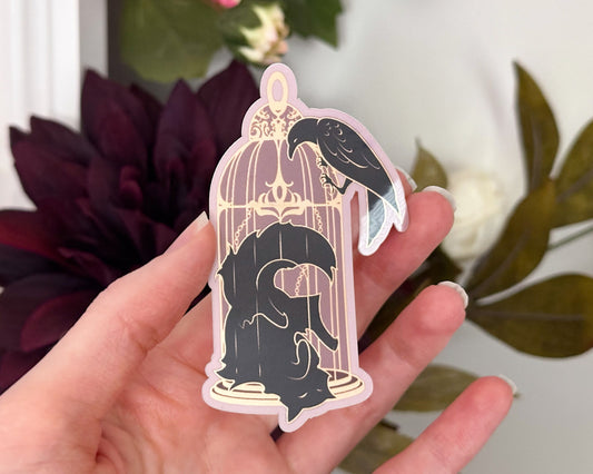 Sleepy Cat Familiar Raven Die Cut Gold Mirror Effect Sticker