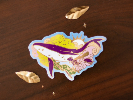 An Ocean of Sky Whale Die Cut Gold Mirror Effect Sticker - Die Cut Sticker - Whale Sticker - Magical Sky Whale Sticker