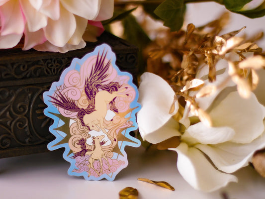 An Ocean of Sky Pegasus Die Cut Gold Mirror Effect Sticker - Die Cut Sticker - Pegasus Sticker - Magical Pegasus Horse Sticker