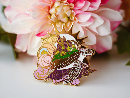 Gold Ocean of Sky Turtle Hard Enamel Pin - Day Version - Magical Fantasy Theme Lapel Pin - Turtle Enamel Pin - Keely Studios
