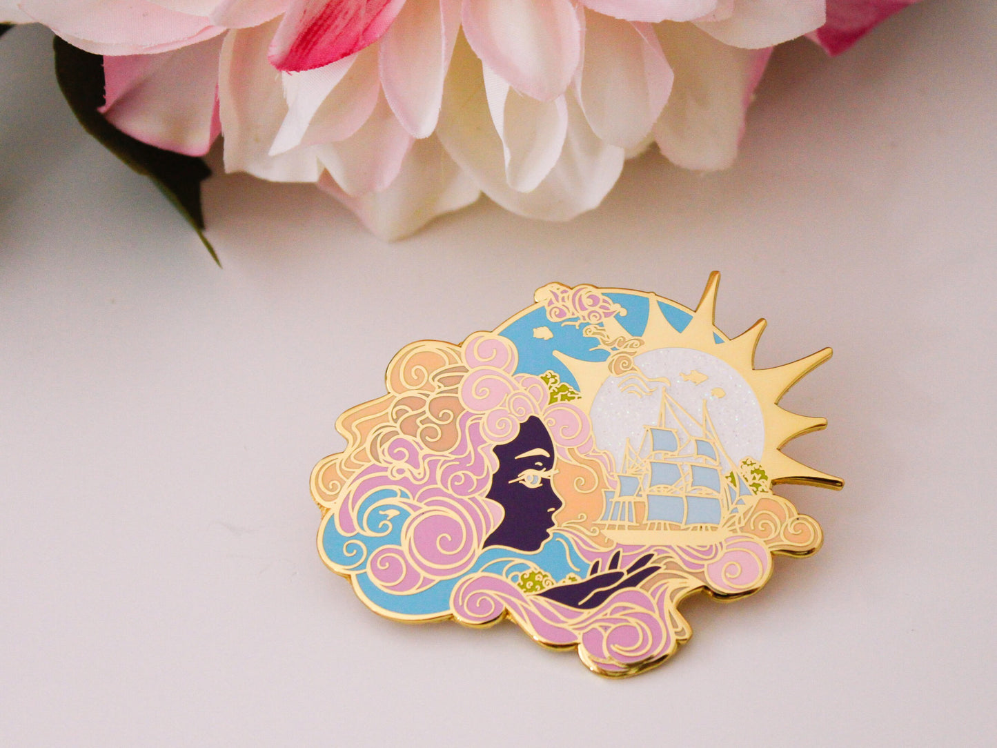 Gold Ocean of Sky Wind Goddess Hard Enamel Pin - Day Version