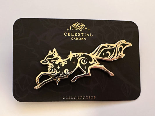 Gold Celestial Garden Fox Spirit Hard Enamel Pin - Magical Galaxy Theme Enamel Pin - Fox Enamel Pin - Keely Studios