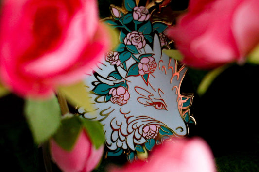 Gold Marvelous Manor Rose Dragon Hard Enamel Pin - Magical Fantasy Theme Lapel Pin - Dragon Enamel Pin - Keely Studios