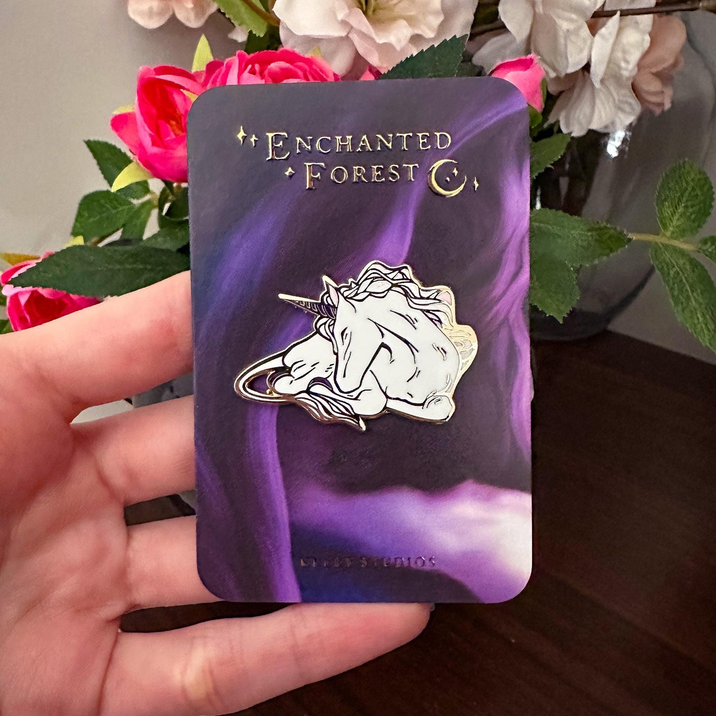 Gold Unicorn Enamel Pin, Enchanted Forest Hard Enamel Lapel Pin, Magical Fantasy Pin Badge, Cute Unicorn Gift for Her