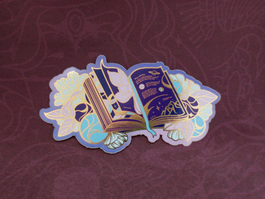 Tome of Celestial Gardening Die Cut Gold Mirror Effect Sticker - Book Die Cut Sticker - Magical Celestial Sticker - Keely Studios