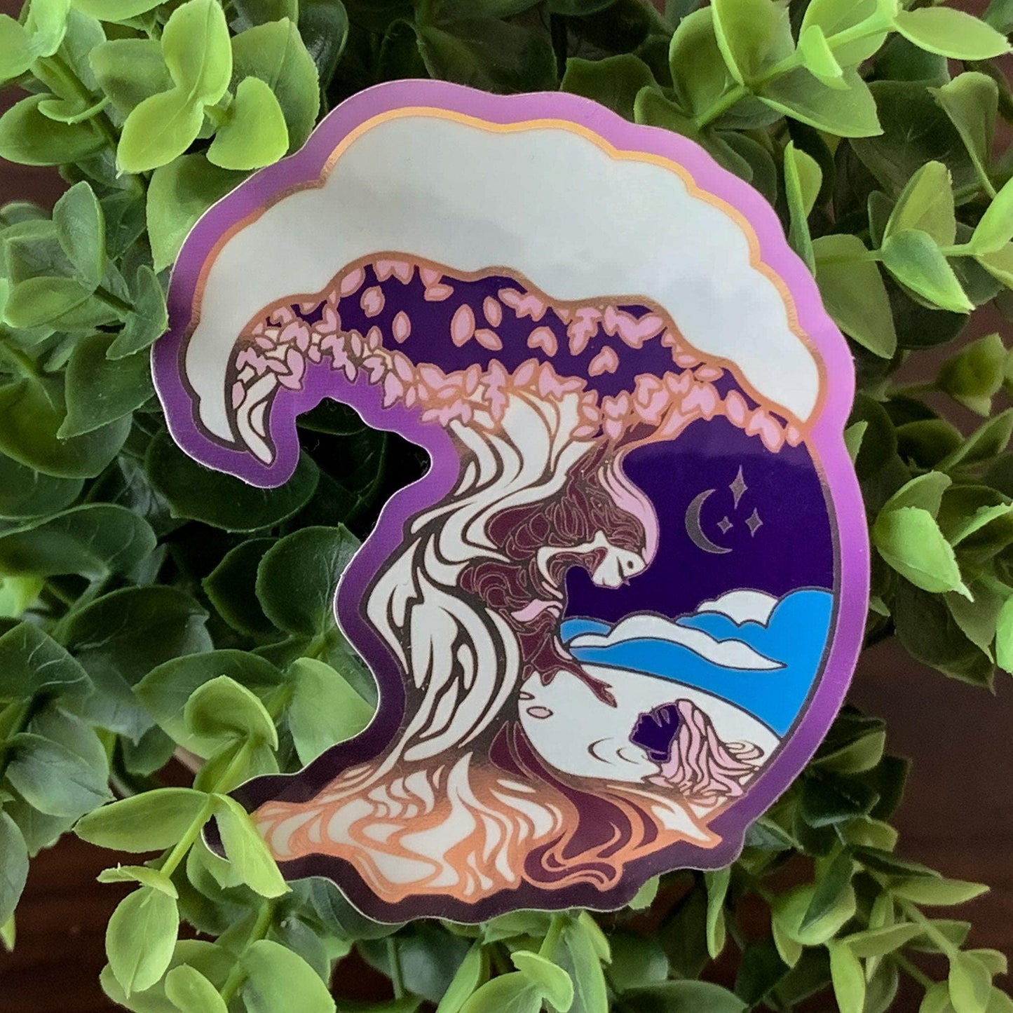 Enchanted Forest Dryad & Naiad Die Cut Gold Mirror Effect Sticker - Die Cut Sticker - Purple Gold Sticker - Dryad Sticker - Magical Sticker