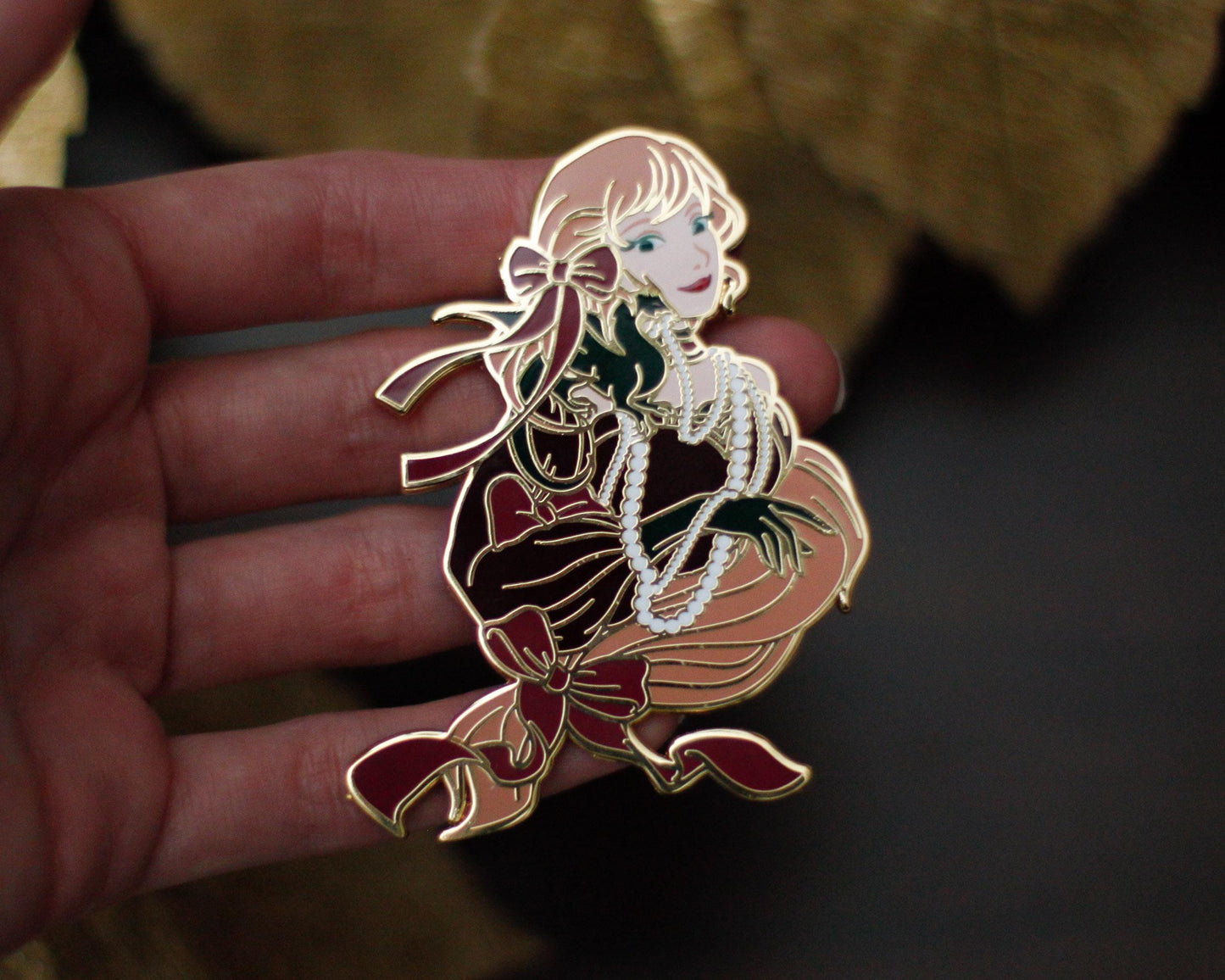 Shoulder Friend - FESTIVE Edition - A Tea Party with Dragons: Midnight Soiree Gold Hard Enamel Pin - Keely Studios - Girl and Dragon Pin