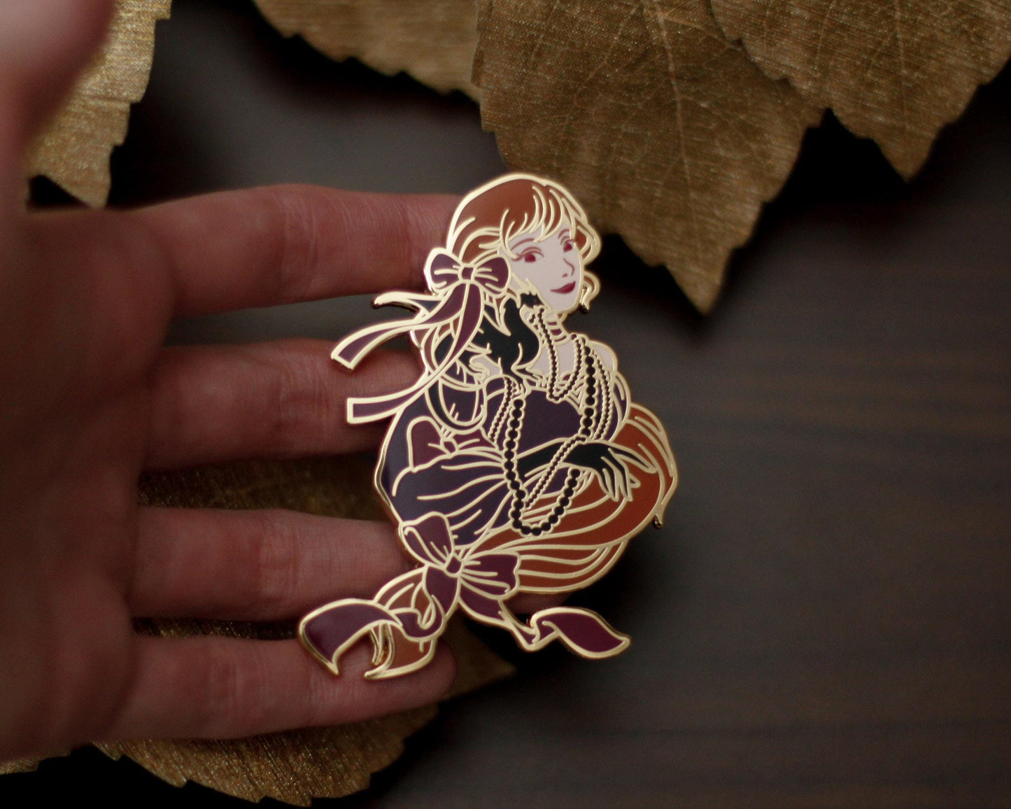 Shoulder Friend - HARVEST Edition - A Tea Party with Dragons: Midnight Soiree Gold Hard Enamel Pin - Keely Studios - Girl and Dragon Pin