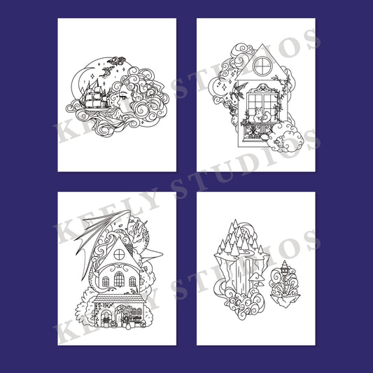 The World of Keely Studios Coloring Book - 30 Adult Coloring Pages - Spiral Bound - Handmade