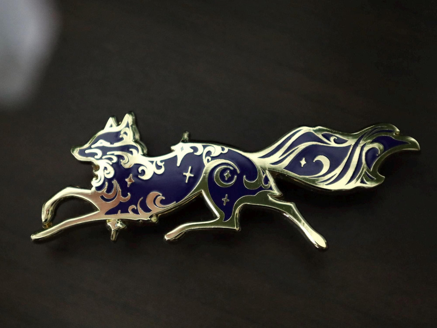 Gold Celestial Garden Fox Spirit Hard Enamel Pin - Magical Galaxy Theme Enamel Pin - Fox Enamel Pin - Keely Studios