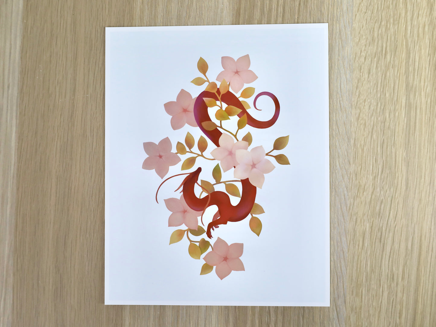 Vine Dragon with Flowers Art Print