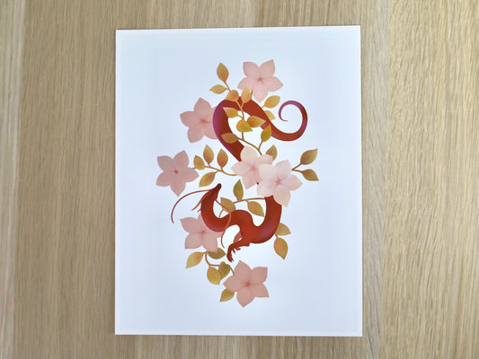 Vine Dragon with Flowers Art Print