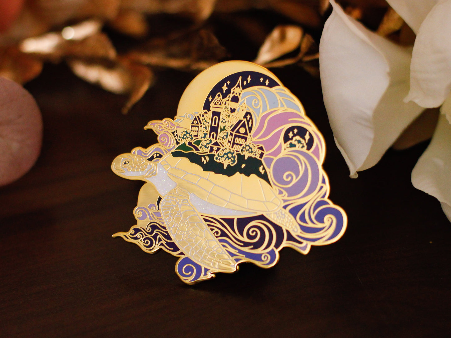 Gold Ocean of Sky Turtle Hard Enamel Pin - Night Version