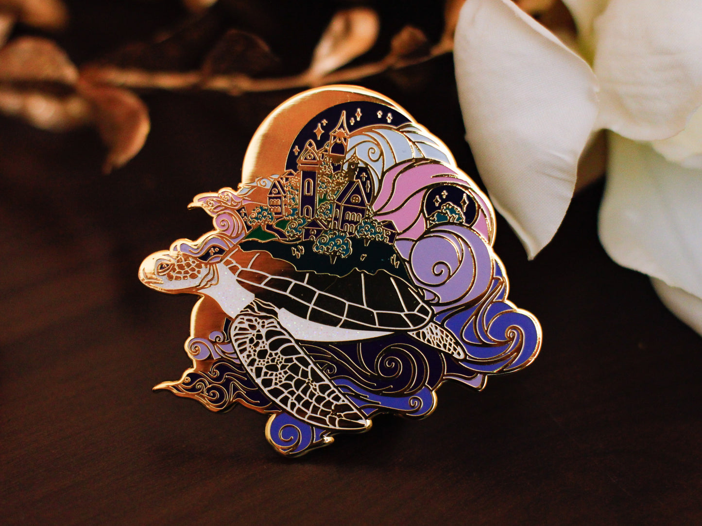 Gold Ocean of Sky Turtle Hard Enamel Pin - Night Version