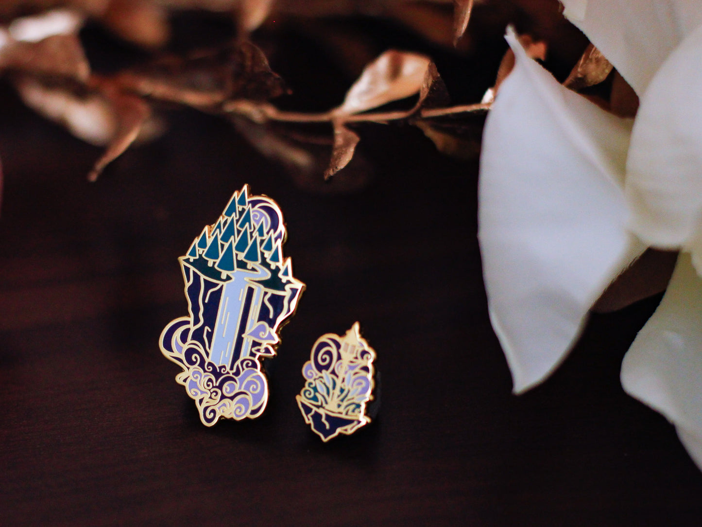 Gold Ocean of Sky Floating Islands Hard Enamel Mini Pin Set - Night Version