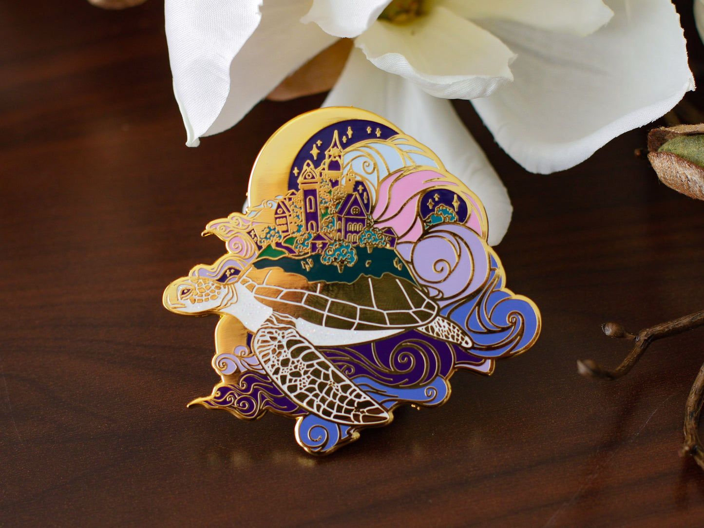Gold Ocean of Sky Turtle Hard Enamel Pin - Night Version