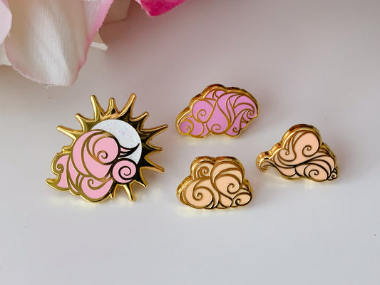 Gold Ocean of Sky Sun Hard Enamel Mini Pin Set - Magical Fantasy Theme Lapel Pin - Mini Enamel Pin Set - Keely Studios