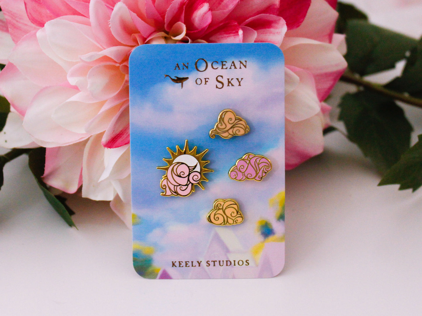 Gold Ocean of Sky Sun Hard Enamel Mini Pin Set
